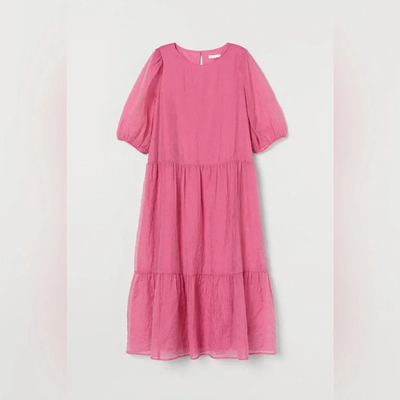 H&M Dresses & Skirts - H&M Puff sleeve a-line gauzy Dusty Rose Dress women’s size Small lined bodice